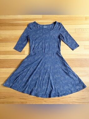 Pact Navy Speckle Dot Organic Cotton Pocket Fit and Flare Midi Dress Medium